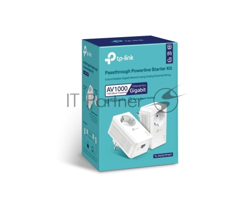 Сетевой адаптер TP-Link AV1000 Gigabit Passthrough Powerline Starter KitSPEED: 1000 Mbps PowerlineSPEC: Broadcom CPU, HomePlug AV2, 1+1 Gigabit PortFEATURE: Plug and Play, tpPLC Utility, Pair for More Security, Extra Power SocketKIT: 2× TL-PA7017P
