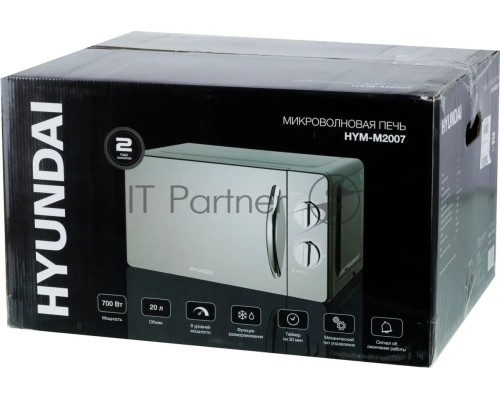 Микроволновая печь Hyundai HYM-M2007 черный/хром, 20 л, 700 Вт, переключатели - поворотный механизм