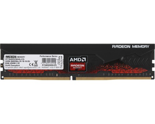 Оперативная память 8GB AMD Radeon™ DDR4 2666 DIMM R7 Performance Series Black Gaming Memory R7S48G2606U2S Non-ECC, CL16, 1.2V, Heat Shield, RTL