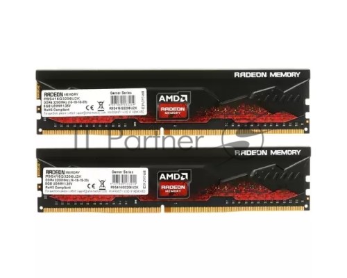 Оперативная память 16GB AMD Radeon™ DDR4 3200 DIMM R9 Gamers Series Black Gaming Memory R9S416G3206U2K Non-ECC, CL16,  1.35V, Heat Shield, Kit (2x8GB), RTL