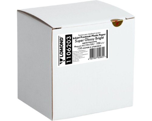 [Бумага] Фотобумага LOMOND для струйной печати 200 г/м2 односторонняя Super Glossy Bright 10х15, 750лист.в пач..