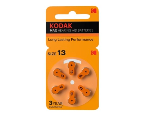 [Батарейка] Kodak ZA13-6Bl [KZA13-6] Max Hearing Aid (60/300/45000) (6 шт. в уп-ке)
