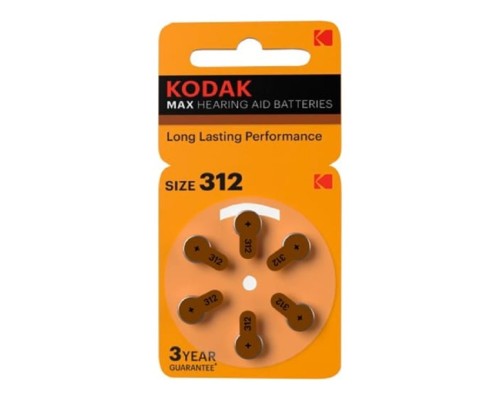 [Батарейка] Kodak ZA312-6Bl [KZA312-6] Max Hearing Aid (60/300/45000) (6 шт. в уп-ке)