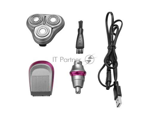Бритва Galaxy Line GL 4210, серый, аккумуляторная, вр. непрер. раб. до 1,5 ч, ножи из нержав. стали, 3 сменных насадки: насадка-бритва, насадка-триммер для носа и ушей, насадка-триммер для точного, подравнивания контуров висков, усов и бороды, индикатор 