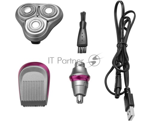 Бритва Galaxy Line GL 4210, серый, аккумуляторная, вр. непрер. раб. до 1,5 ч, ножи из нержав. стали, 3 сменных насадки: насадка-бритва, насадка-триммер для носа и ушей, насадка-триммер для точного, подравнивания контуров висков, усов и бороды, индикатор 