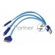 USB кабель 3 в 1 светящиеся разъемы для iPhone 5/4/microUSB шнур 0.15 м синий