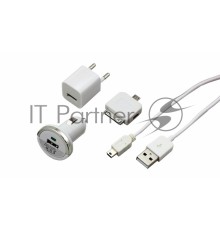 Комплект СЗУ, АЗУ, кабель miniUSB-USB, переходник microUSB 30 pin белый