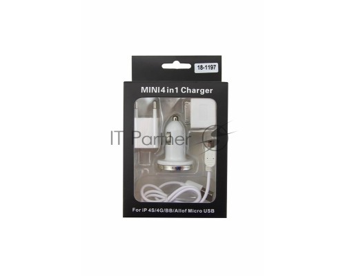 Комплект СЗУ, АЗУ, кабель miniUSB-USB, переходник microUSB 30 pin белый