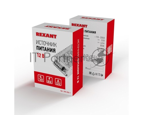 Источник питания 220 V AC/12 V DC 4,5 A 50 W с разъемами под винт, без влагозащиты (IP23)