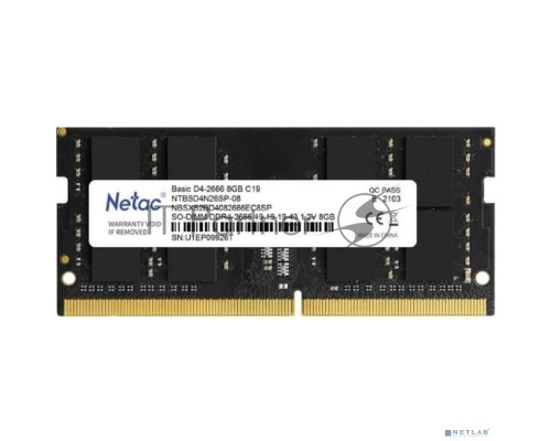 Оперативная память Netac 8GB DDR4 2666MHz SO-DIMM CL19 1.2V/NTBSD4N26SP-08 PC4-21300 CL19 SO-DIMM 260-pin single rank Ret