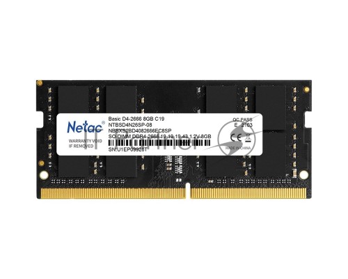 Оперативная память Netac 8GB DDR4 2666MHz SO-DIMM CL19 1.2V/NTBSD4N26SP-08 PC4-21300 CL19 SO-DIMM 260-pin single rank Ret