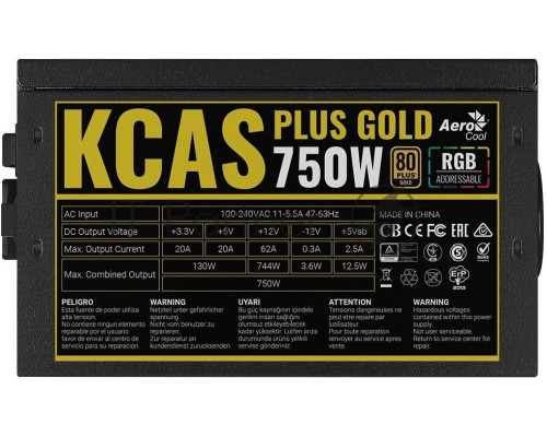 Блок питания Aerocool KCAS PLUS GOLD 750W <750W, ATX v2.4, APFC, Fan ARGB 12cm, 80+ Gold, Retail>