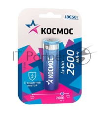 Аккумулятор Li-ion 18650 2600мА.ч с защитой (блист.1шт) Космос KOC18650Li-ion26PBL1
