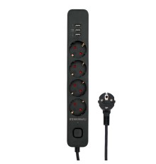 Гарнизон Сетевой фильтр 2.0 EPS-4-U3-B-2 Мультипорт, 4р, 10А, 3xUSB, 2м, ур.защиты 2+, черный, пакет (21446)