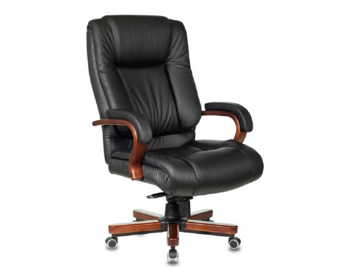 [Офисное кресло или стул] Кресло руководителя Бюрократ T-9925WALNUT/BLACK черный кожа крестовина дерево (1215691)