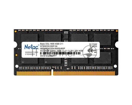 Оперативная память Netac 4Gb DDR3 1600MHz SO-DIMM (NTBSD3N16SP-04)