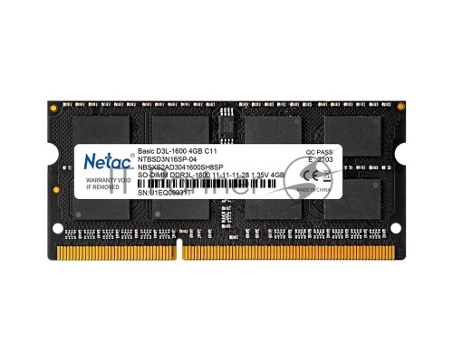 Оперативная память Netac 4Gb DDR3 1600MHz SO-DIMM (NTBSD3N16SP-04)