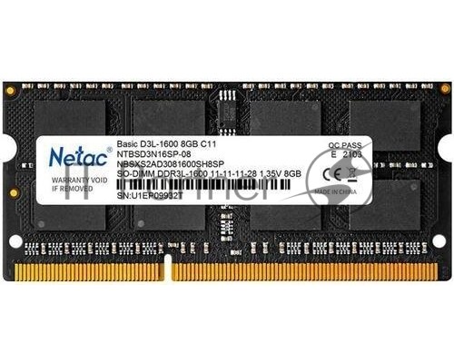 Оперативная память Netac 8Gb DDR3L 1600MHz SO-DIMM (NTBSD3N16SP-08)