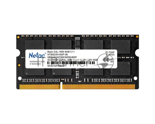 Оперативная память Netac 8Gb DDR3L 1600MHz SO-DIMM (NTBSD3N16SP-08)