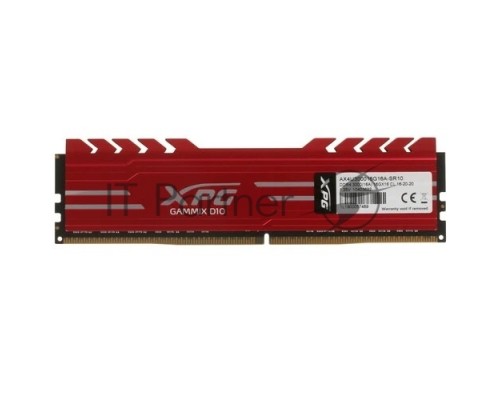 Модуль памяти 16GB ADATA DDR4 3000 DIMM XPG GAMMIX D10 Red Gaming Memory AX4U300016G16A-SR10 Non-ECC, CL16, 1.35V, Heat Shield, RTL