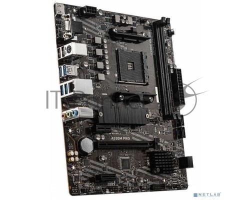 Материнская плата MSI A520M PRO, AM4, AMD A520, 2xDDR4, 4xSATA, 1xM.2, 1xPCI-E 3.0 x16, 1xDVI-D, 1xHDMI, 1x 1Gb LAN, 2xUSB 2.0, 4xUSB 3.2 Gen 1, 3x3.5 мм, 7.1, Micro-ATX