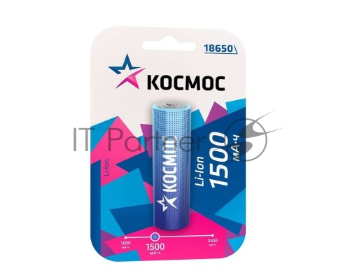 Аккумулятор Li-ion 18650 1500мА.ч без защиты (блист.1шт) Космос KOC18650Li-ion15UBL1