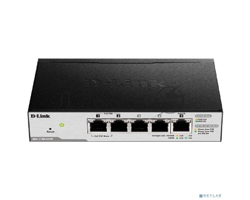 Коммутатор D-Link DGS-1100-05PDV2/A1A, L2 Smart Switch with 4 10/100/1000Base-T ports and 1 10/100/1000Base-T PD port(2 PoE ports 802.3af (15,4 W), PoE Budget 18W from 802.3at / 8W from 802.3af).2K Mac address,