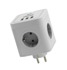 RITMIX RM-043 White Сетевой фильтр с кнопкой питания {16А, 4 розетки, 3 USB} {80003358}