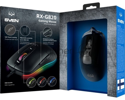 Мышь проводная SVEN RX-G820 черный, 4800 dpi, USB, кнопки - 6