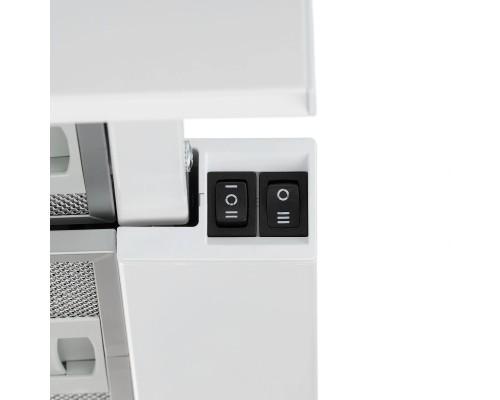 Вытяжка кухонная Krona KAMILLA 450 WHITE встраиваемая в шкаф, ширина встраивания: 45 см, режимы работы: отвод / циркуляция, антивозвратный клапан, производительность: 390 куб.м/ч, 3 скорости, подсветка ,  минимальный уровень шума 38 Дб , угольный фильтр 