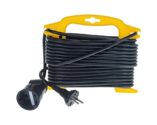 [Шпатели, мастерки, кельмы, терки, гладилки] Удлинитель силовой Stayer 55014-15_z01, розеток 1шт, 2x0.75 кв.мм, 15м, ПВС, рамка пластиковая, черный