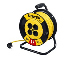 Удлинитель силовой Stayer 55070-30, розеток 4шт, 2x2.5 кв.мм, 10A, 30м, ПВС, катушка, желтый