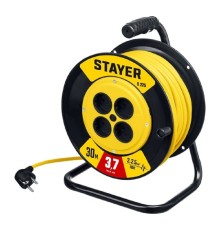 Удлинитель силовой Stayer 55070-30, розеток 4шт, 2x2.5 кв.мм, 10A, 30м, ПВС, катушка, желтый