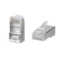 Cabeus 8P8C-SH Коннектор RJ-45 под витую пару, категория 5e, экранированный, универсальный (для одножильного и многожильного кабеля) для проводников с толщиной по изоляции до 1,05 мм