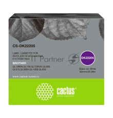 Картридж ленточный Cactus CS-DK22205 62мм, черный шрифт, белый фон, 30.48м для Brother P-touch QL-500, QL-550, QL-700, QL-800