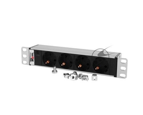 Блок роз Rem-10 без шнура с инд., 4 Sсhuko, вх IEC 60320 C14, 10A алюм. 10