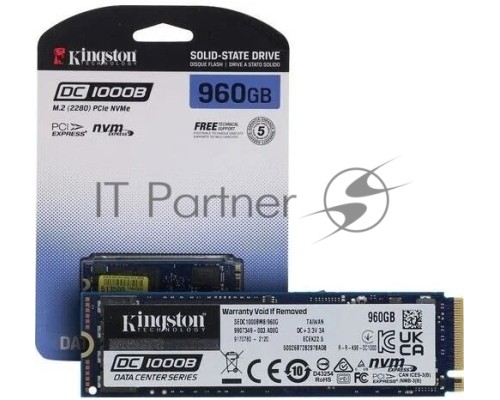 Твердотельный накопитель Kingston 960GB DC1000B M.2 2280 NVMe R/W 3400/925MB/s IOPs 199 000/25 000, 1095 TBW, DWPD 0.6 (5 лет)