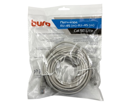 Патч-корд Buro UTP cat5E 10м серый RJ-45 (m)-RJ-45 (m)