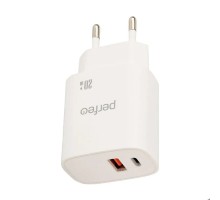 PERFEO Сетевое зарядное устройство с двумя разъемами USB-A+TYPE-C, 20W, белый (I4661)