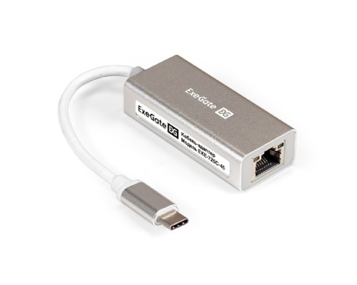 [кабели] Exegate EX296216RUS Кабель-адаптер ExeGate EXE-725C-45 (USB3.0 Type C --> 1xRJ45 UTP 100Mbps/1000Mbps/2.5Gbps, Realtek Chipset RLT8156, корпус алюминиевый, серебристый)