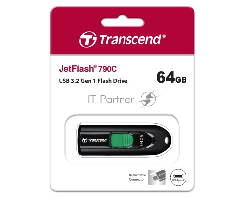 Флеш диск Transcend 64Gb Jetflash Type-C 790С TS64GJF790C USB3.0 черный