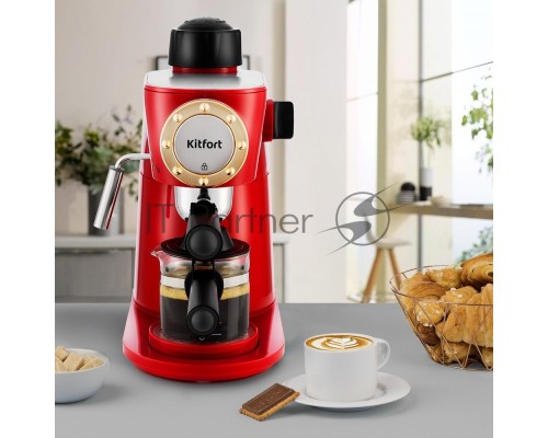 Кофеварка эспрессо Kitfort KT-756 красный/черный, исп. кофе - молотый, 0.24 л, 800 Вт, 3.5 Бар.