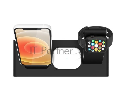 Беспроводная зарядная станция Prestigio ReVolt A7, 3-in-1 wireless charging station for iPhone, Apple Watch, AirPods, wilreless output for phone 7.5W/10W, wireless output for AirPods 5W, wireless output for Apple Watch 2.5W, material: aluminum+tempered g