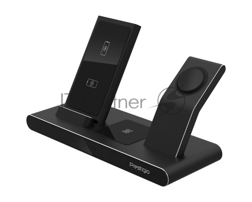 Беспроводная зарядная станция Prestigio ReVolt A7, 3-in-1 wireless charging station for iPhone, Apple Watch, AirPods, wilreless output for phone 7.5W/10W, wireless output for AirPods 5W, wireless output for Apple Watch 2.5W, material: aluminum+tempered g