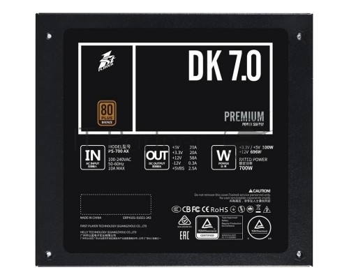 Блок питания 1STPLAYER DK PREMIUM 700W, 700Вт, 80 PLUS BRONZE, 120мм, черный