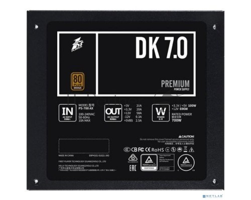 Блок питания 1STPLAYER DK PREMIUM 700W, 700Вт, 80 PLUS BRONZE, 120мм, черный