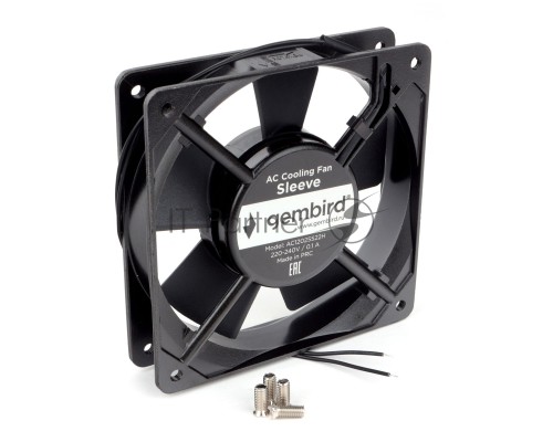 Вентилятор Gembird, 120x120x25, AC, 220, втулка, 2 pin, провод 30 см