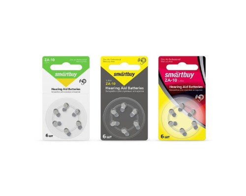 [Батарейка] Smartbuy (SBZA-A10-6B) Батарейка для слуховых аппаратов Smartbuy A10-6B (60/3000)(6шт. в уп-ке)