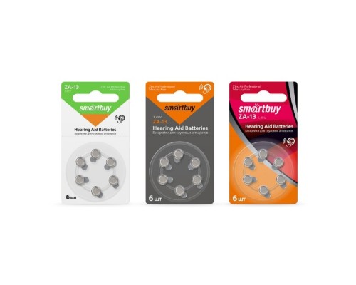 [Батарейка] Smartbuy (SBZA-A13-6B) Батарейка для слуховых аппаратов Smartbuy A13-6B (60/3000)(6шт. в уп-ке)