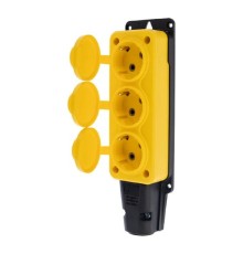 REXANT 111-126 Розетка каучуковая 3 гнезда с крышкой (колодка) желтая, с/з, 16А, IP54